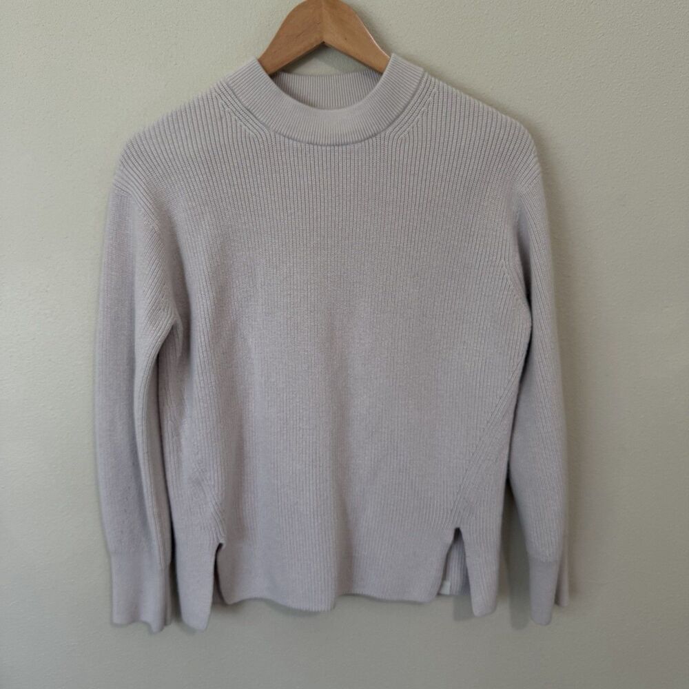 Lululemon Merino Wool Blend Ribbed Knit Sweater Beige Side Slit Womens 2 / S